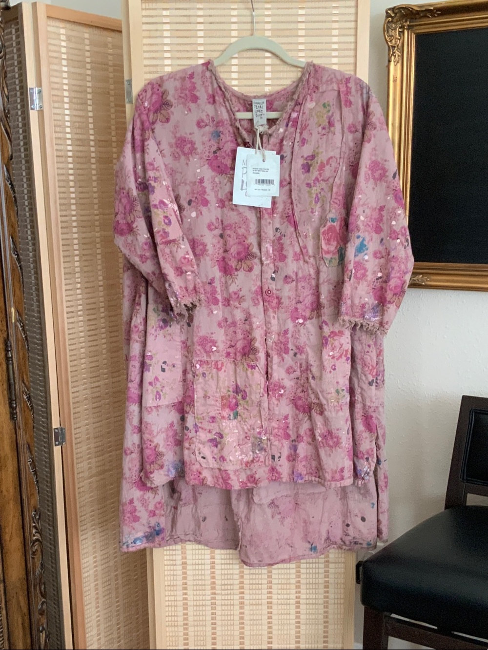 magnolia Pearl Rosewalk Bohemian Pink Floral Duster Coat OS - Picture 5 of 11